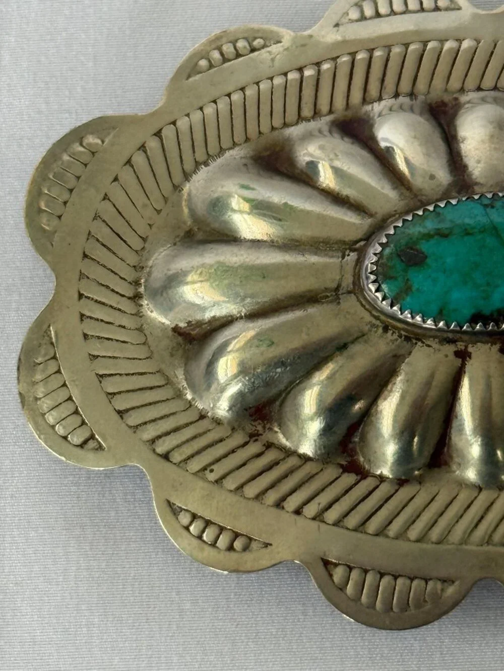VINTAGE NAVAJO NATIVE AMERICAN TURQUOISE STERLING SILVER CONCHO BELT BUCKLE 46g